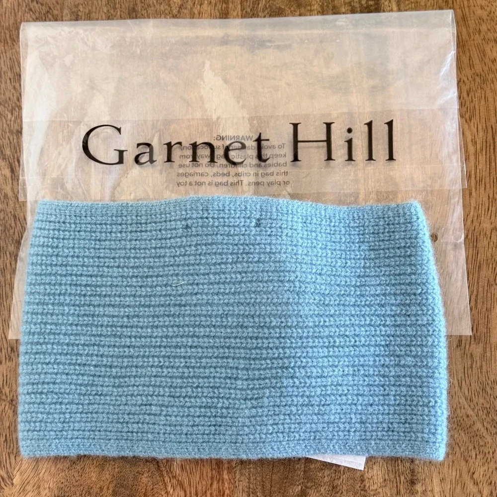 Garnet Hill Cashmere Headband Women OS Blue Ribbed Twist‎ Knit Ear Warmer NEW